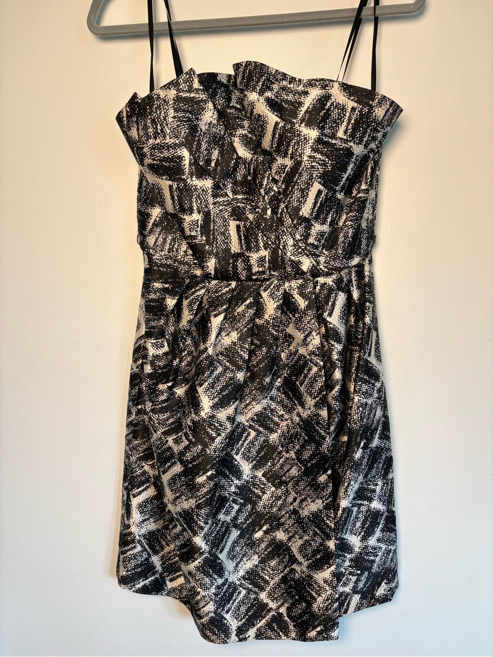 Max & Cleo Black and White Abstract Strapless Dress